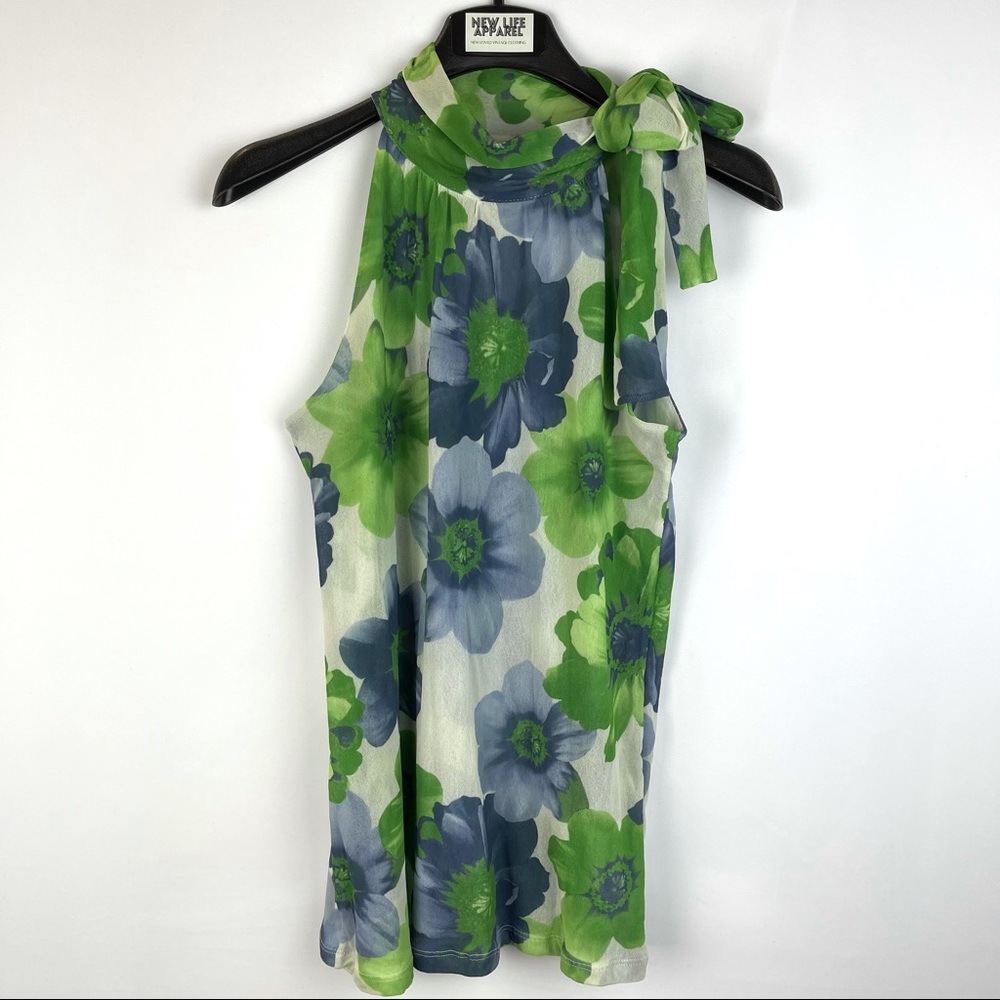 New York & Company Sheer Floral Tie-Neck Top